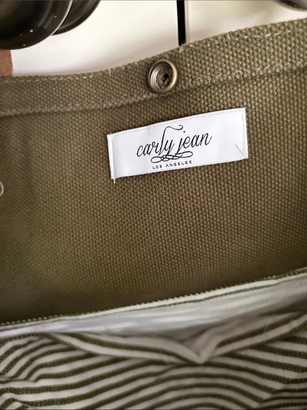 Carly Jean Los Angeles Olive Canvas Tote with Brown Leather Handles - Picture 4 of 7